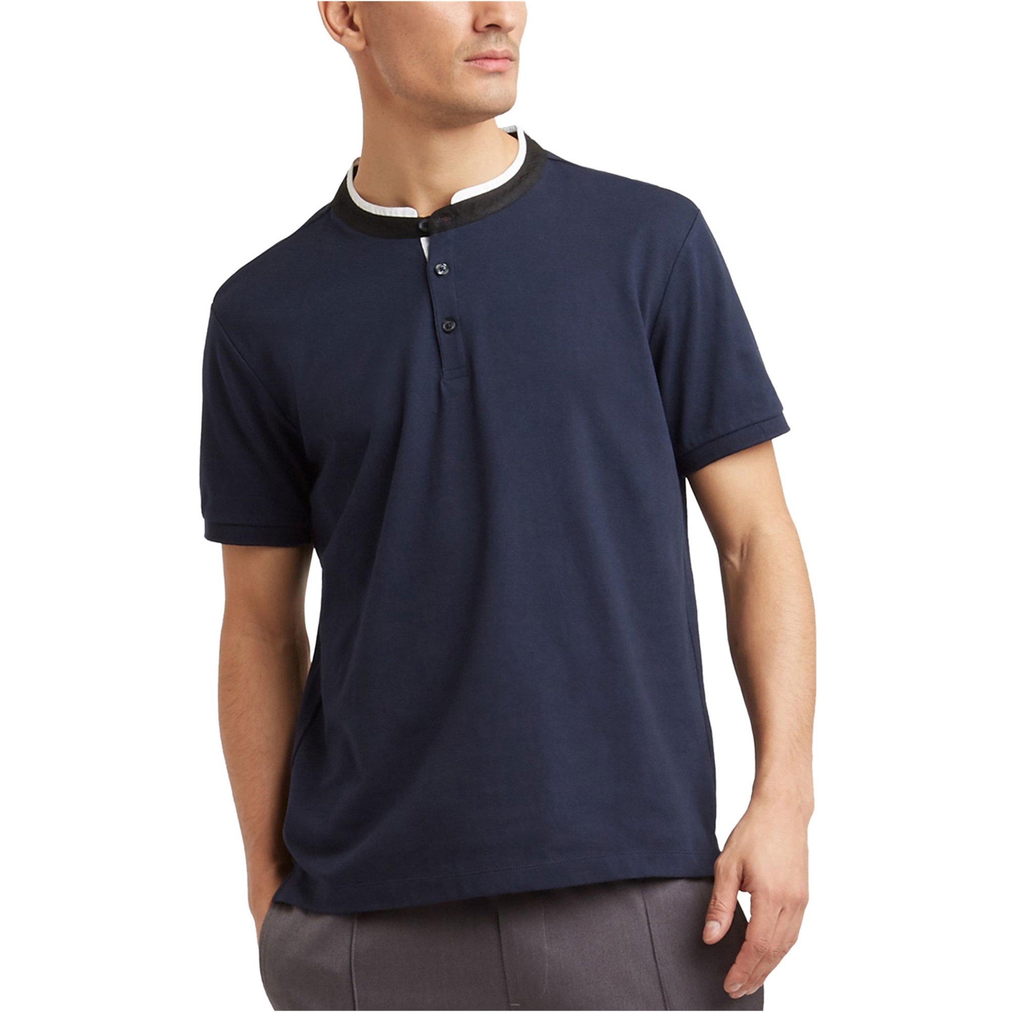 Kenneth Cole Mens Knit Henley Shirt, Blue, Small